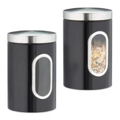 2x Bocaux En Métal Avec Fenêtre Noire